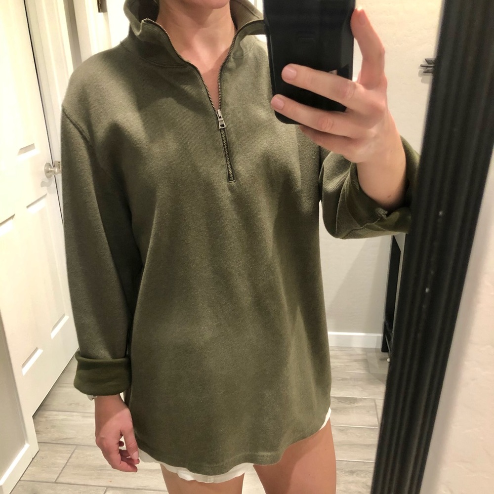 Banana Republic 1/4 Zip Olive Green Sweatshirt - Picture 2 of 5
